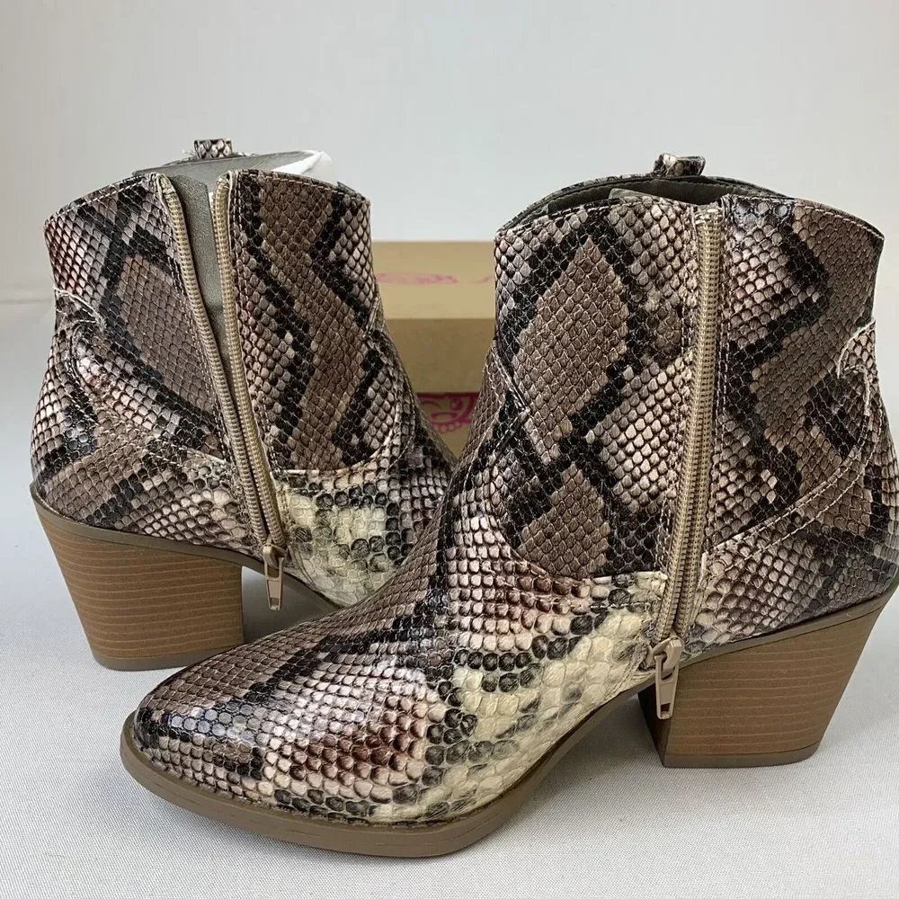 Sugar Womens‎ Tara Snakeskin Look Ankle Boots Sz 8 M Blush Multi Texture